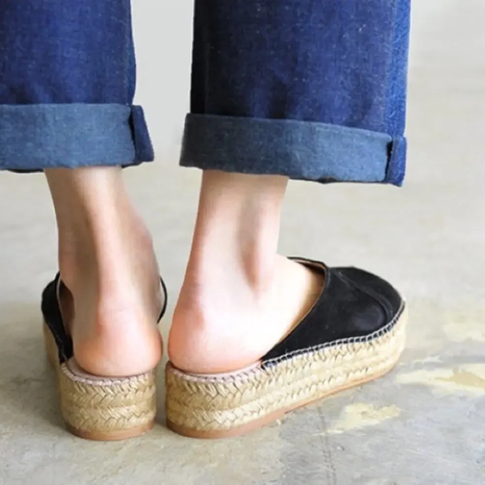 Gaimo Anthropologie Rolling Flatform Espadrilles Slip On Size 37 - 6.5 Black